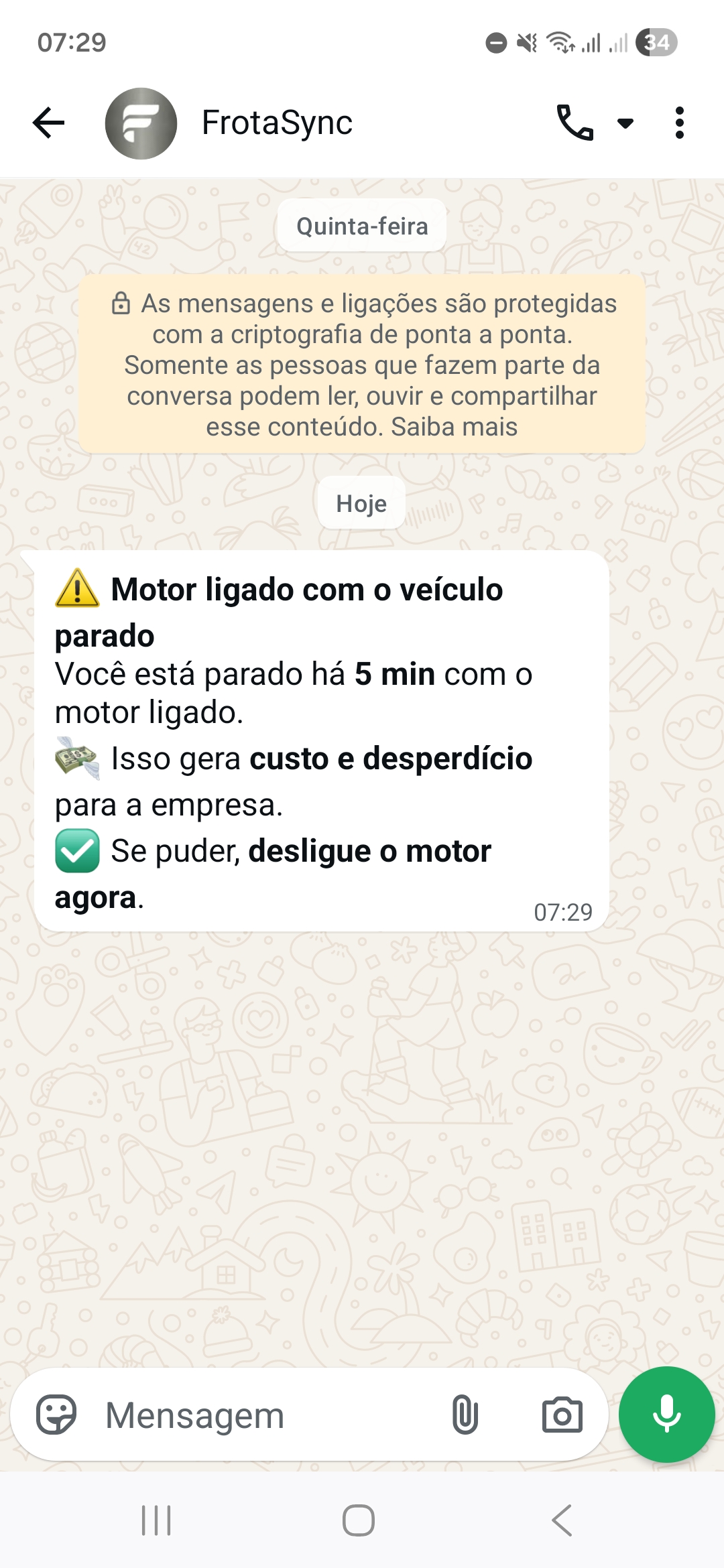 Alerta em tempo real para motorista sobre motor ligado parado