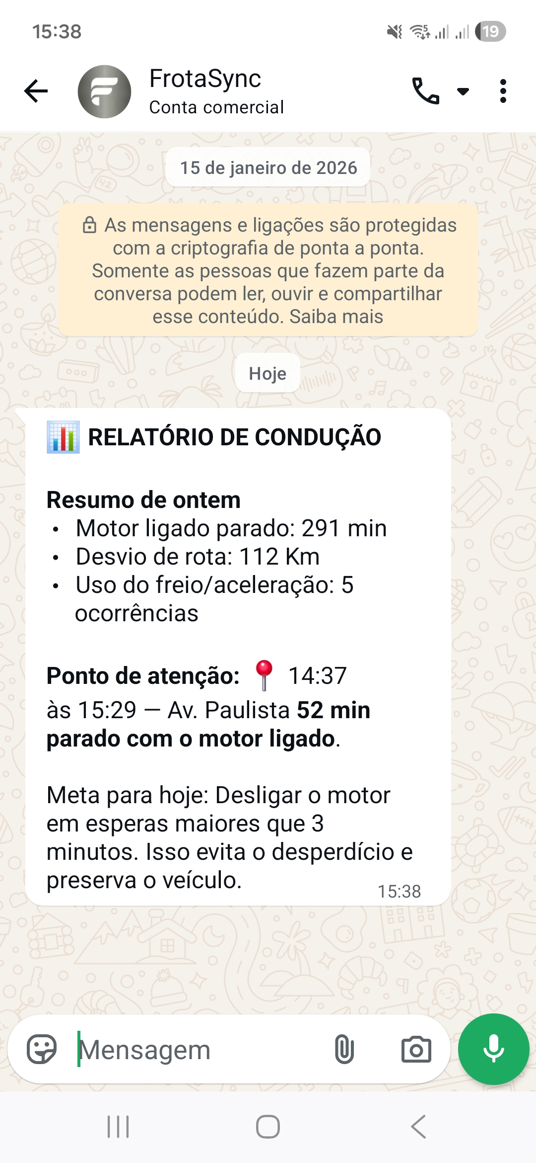 Relatório de condução diário do motorista com pontos de atenção e meta